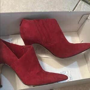 Calvin Klein Red Ankle Booties with Stiletto Heel